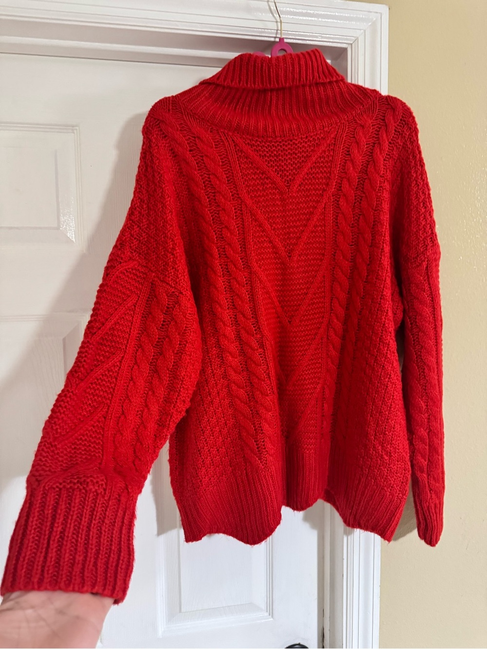Red Cable Knit Turtleneck Oversized Sweater Size XL